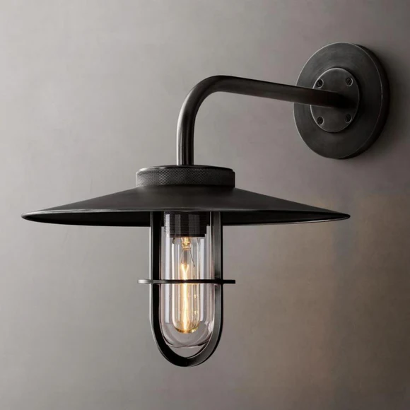 Utilitairiel Exterior Wall Light, Industrial Wall Fixtures for Corridor, Outdoor Wall Light, Brass, 14"W x 18"D x 14"H