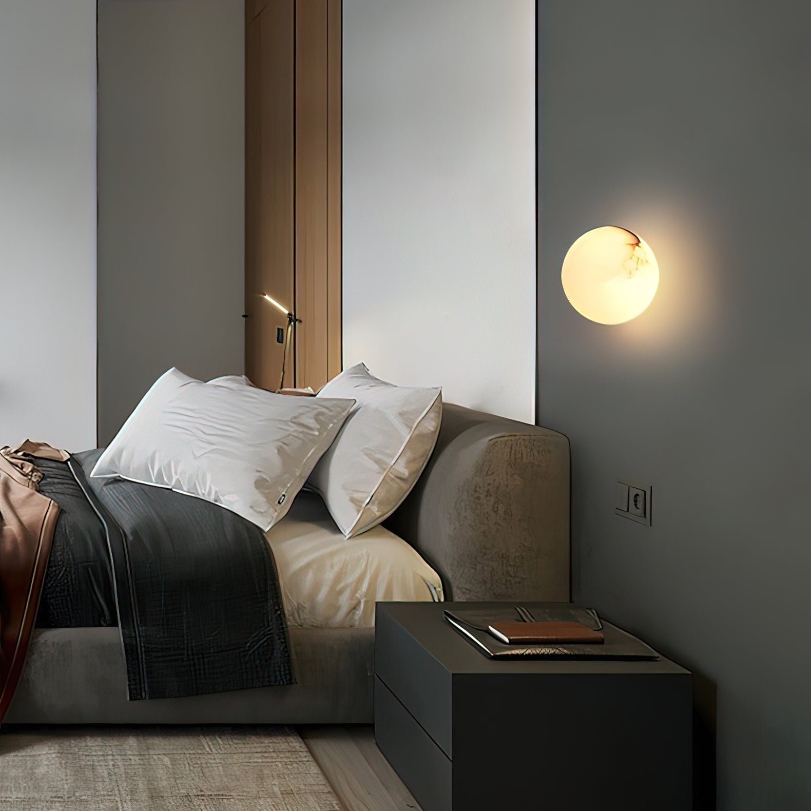 Alabaster Glow Mini Orb Wall Light, Bathroom Wall Sconce, detail 10