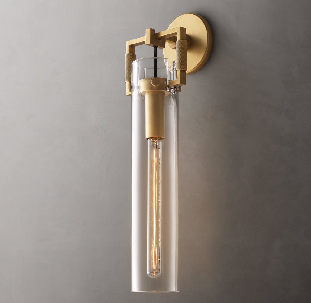Machinist Glass Cylinder Wall Light 16", Bathroom Wall Sconce, Dimensions Overall: 5"