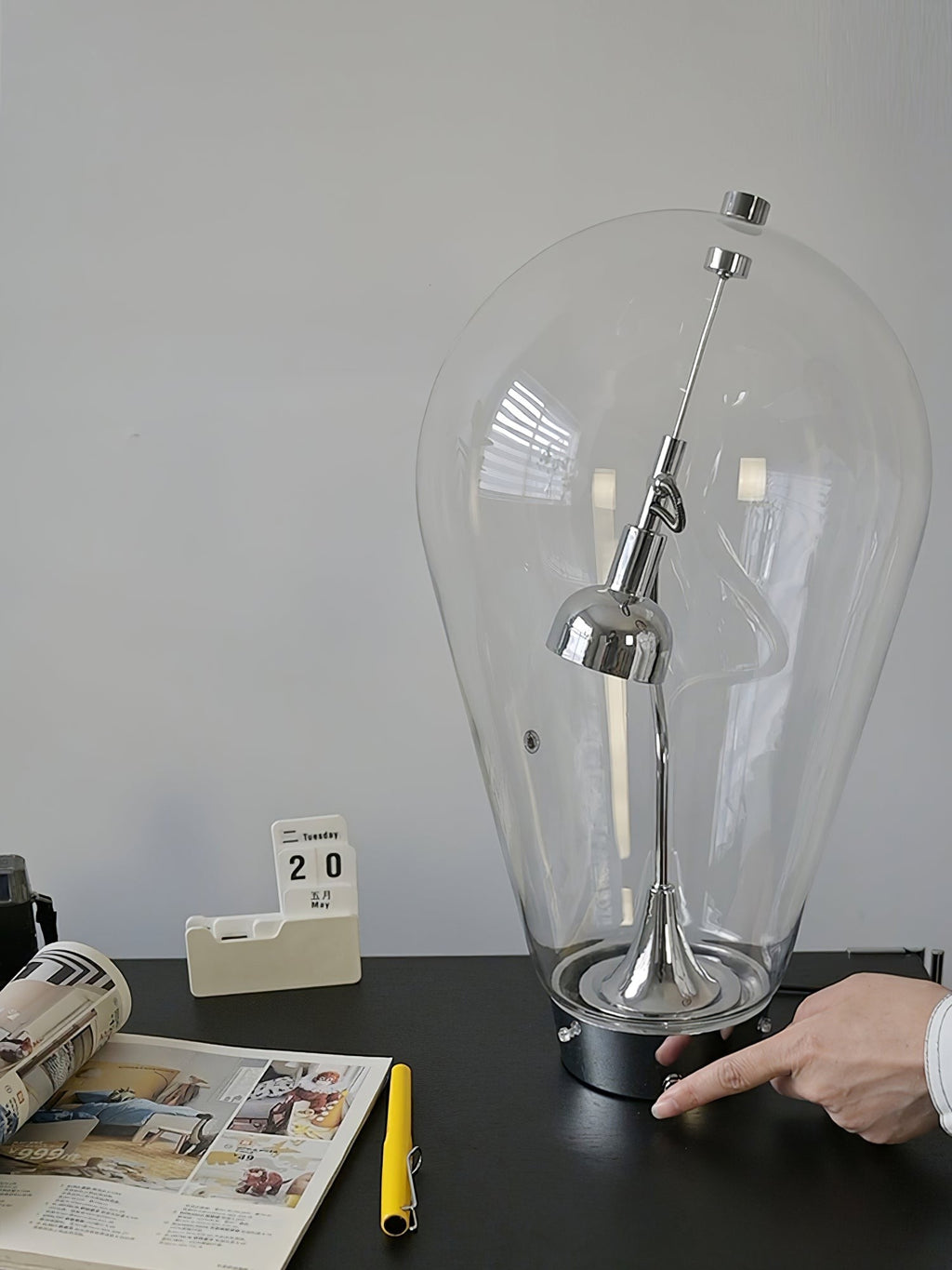 BeamGlow Rotating Glass Cylinder Table Light, Bedside Table Lamp, detail 18