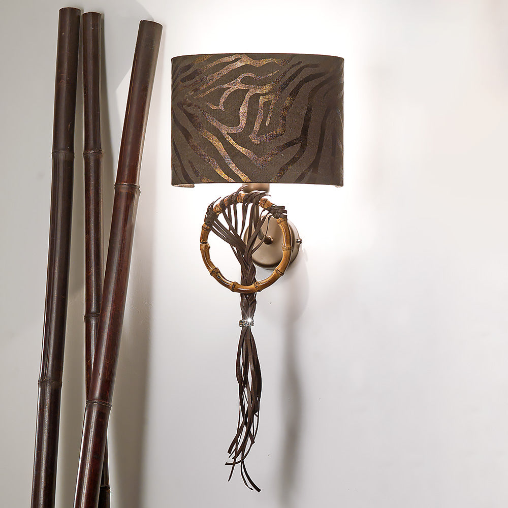 Boho Chic Patterned Bamboo Wall Light, Wall Sconce, Height 60 cm