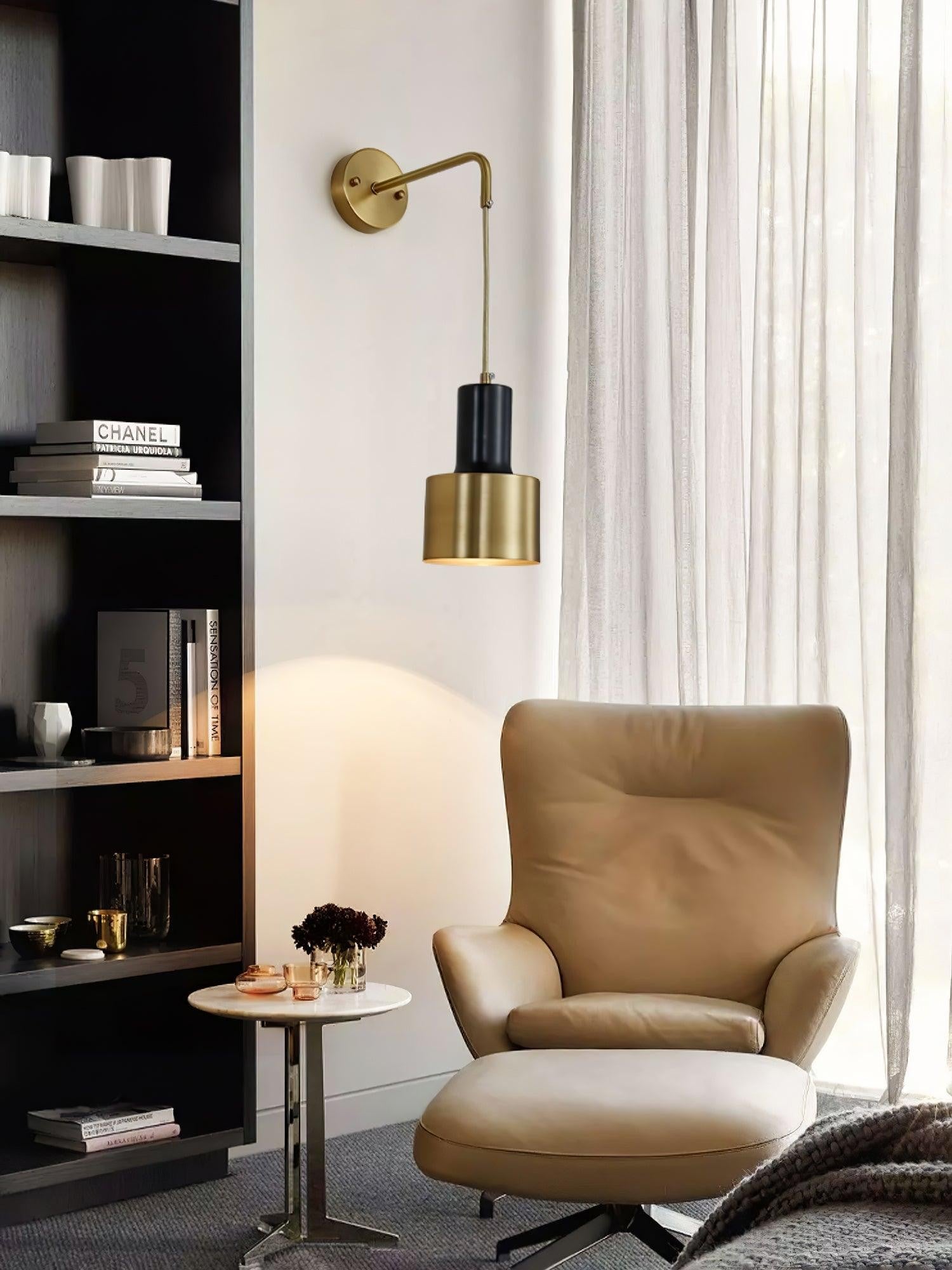 Brivon Brass Linear Wall Light, Bedroom Wall Sconce, detail 11