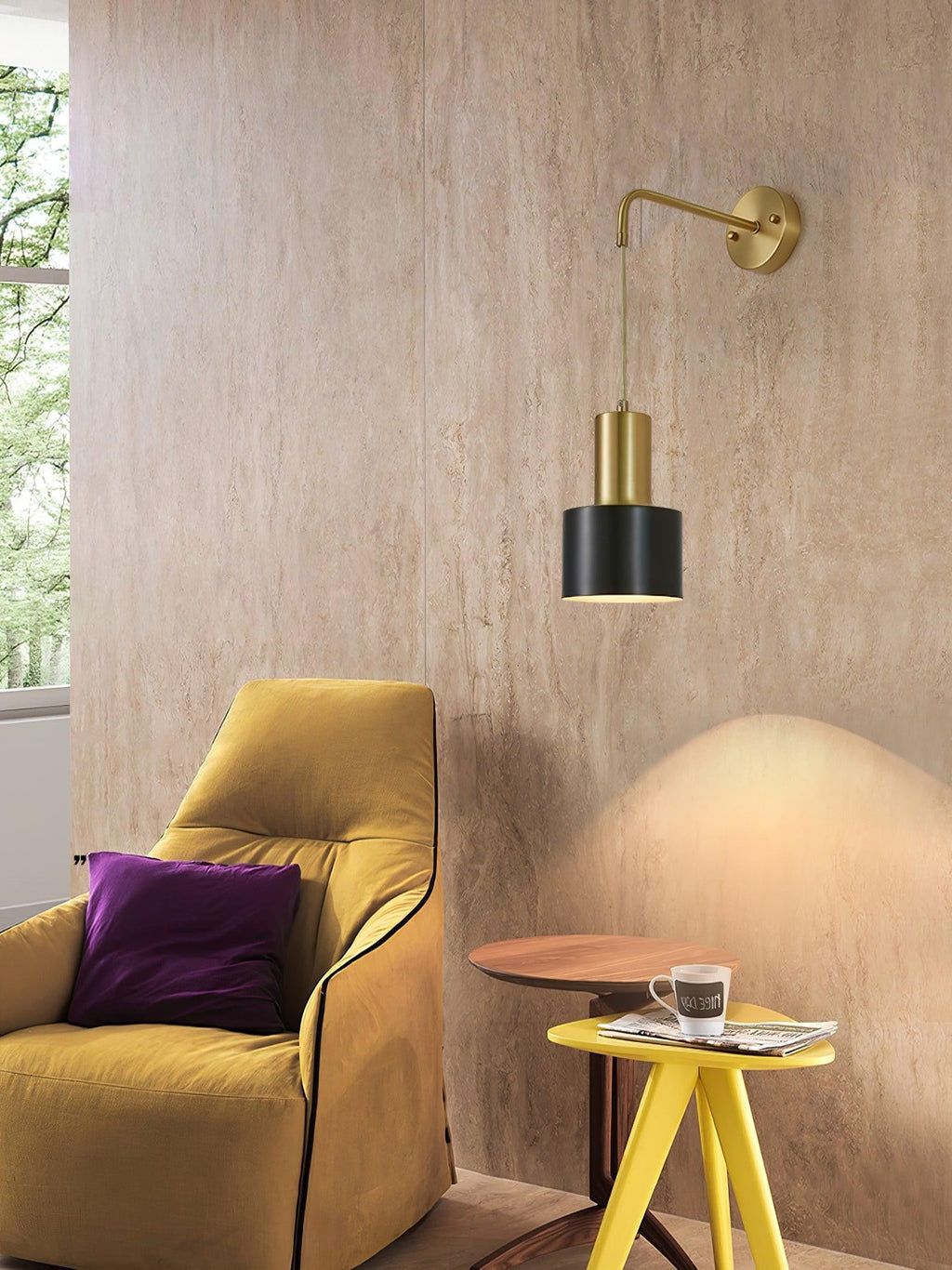 Brivon Brass Linear Wall Light, Bedroom Wall Sconce, detail 8