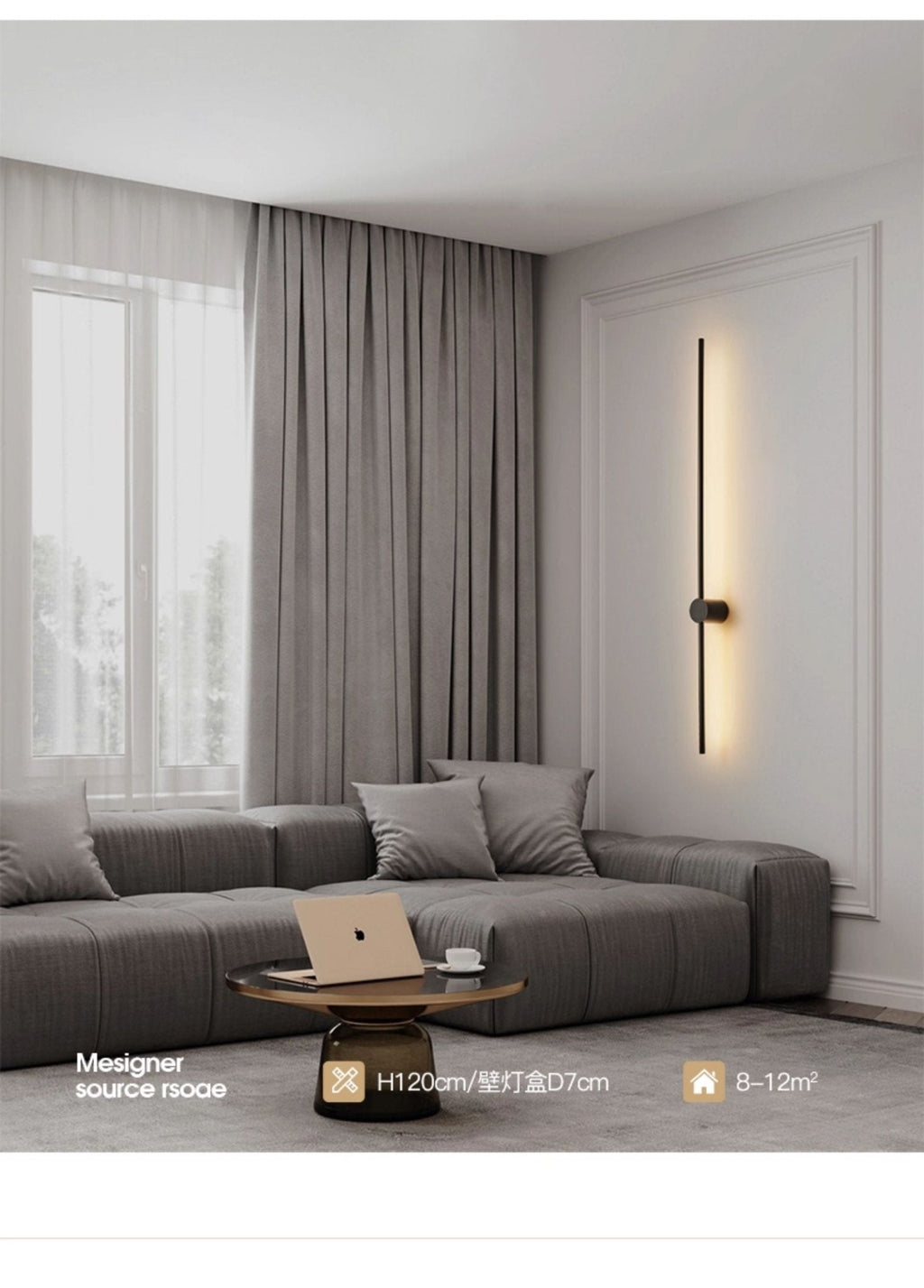 Luma Rod Portable Rechargeable Wall Light - Dia 10cm x L 60cm Metal, Bathroom Wall Sconce, detail 8