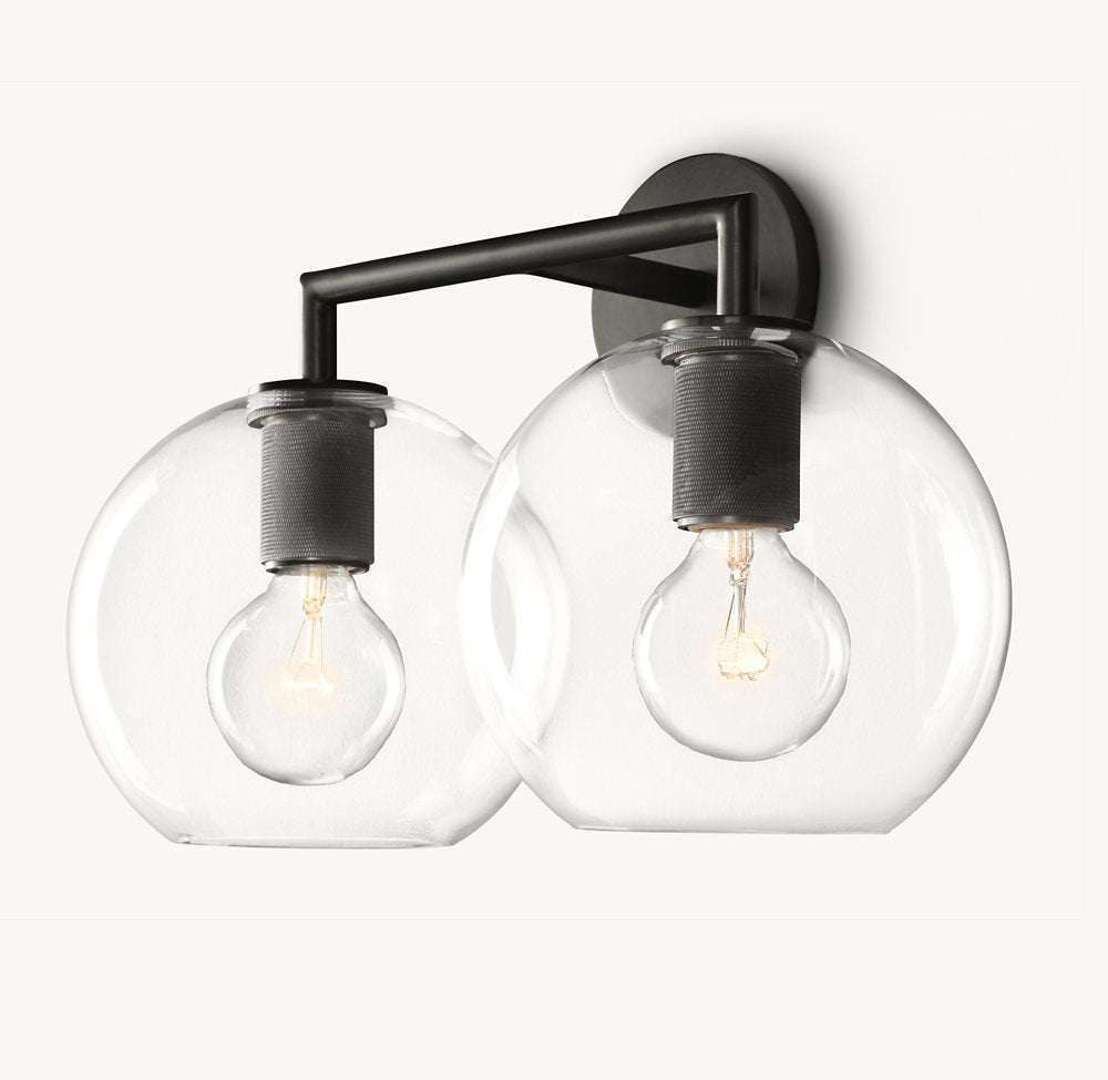 Utilitaire Globe Shade Double Wall Light, Bathroom Wall Sconce, detail 11
