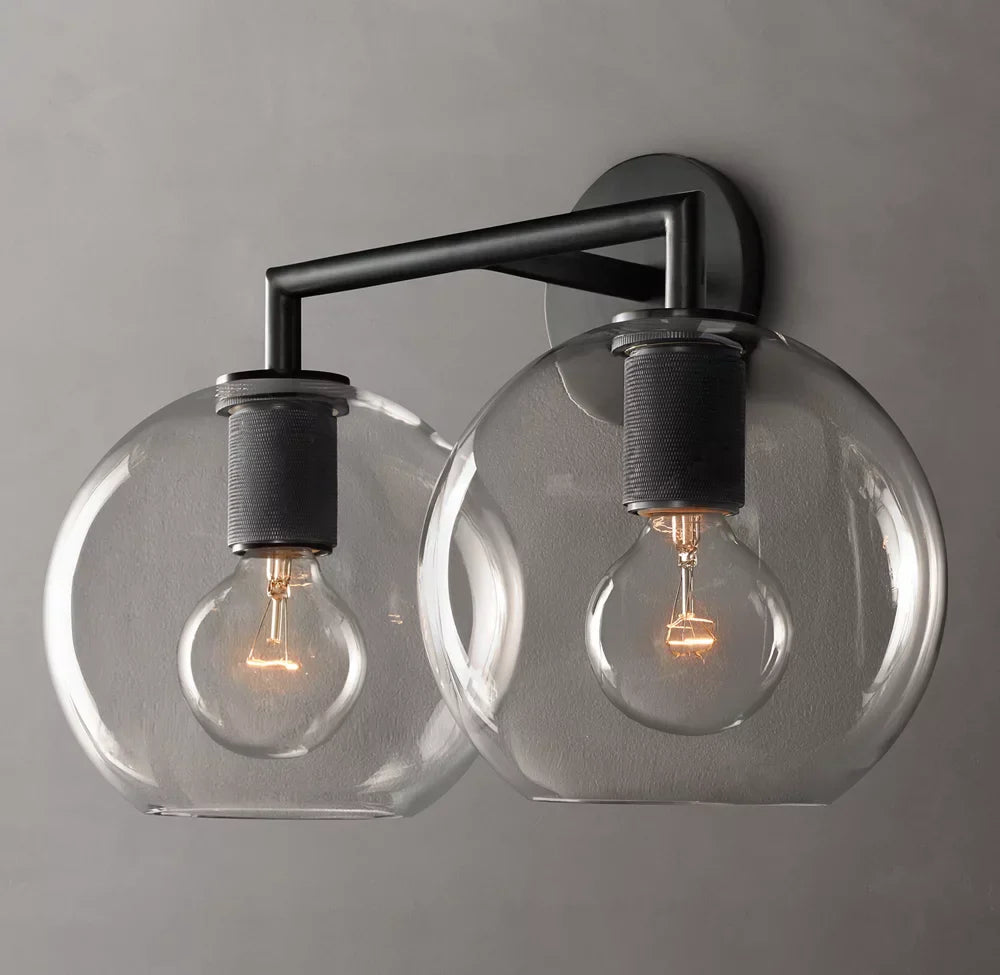 Utilitaire Globe Shade Double Wall Light, Bathroom Wall Sconce, detail 8