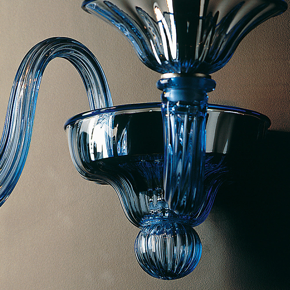 Timeless Blue Glass Ribbed Detail Wall Light, Wall Sconce, detail 3