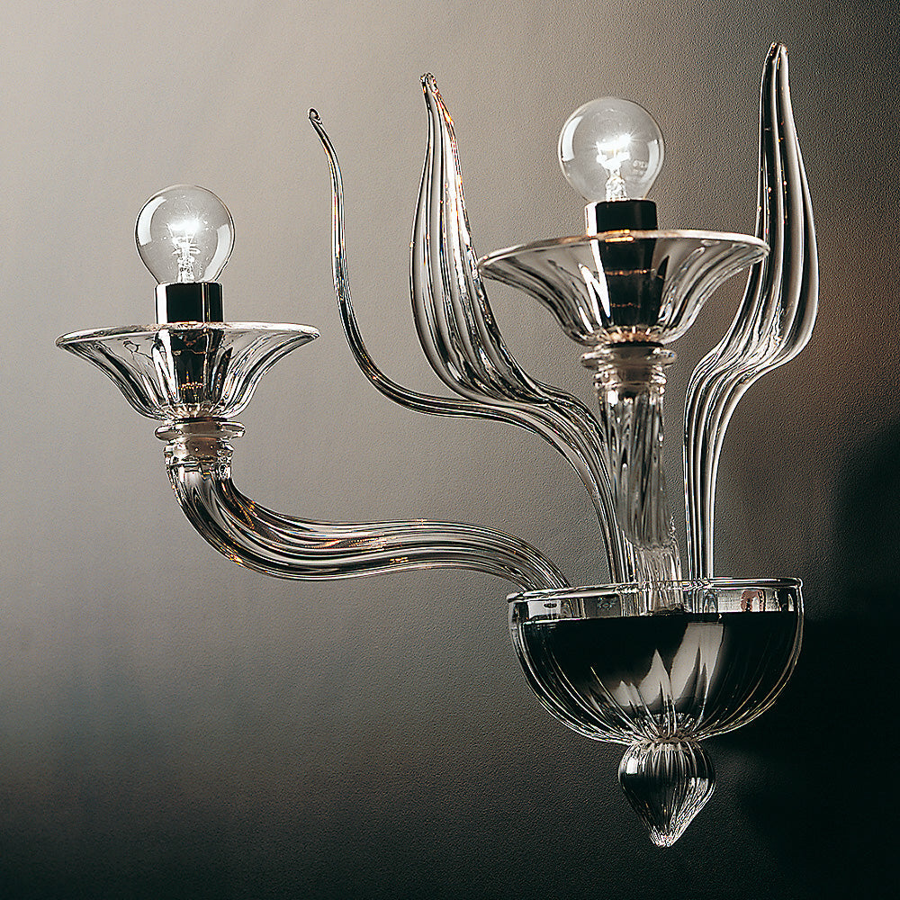Timeless Clear Glass Ribbed Detail Wall Light, Wall Sconce, Width 40 cm