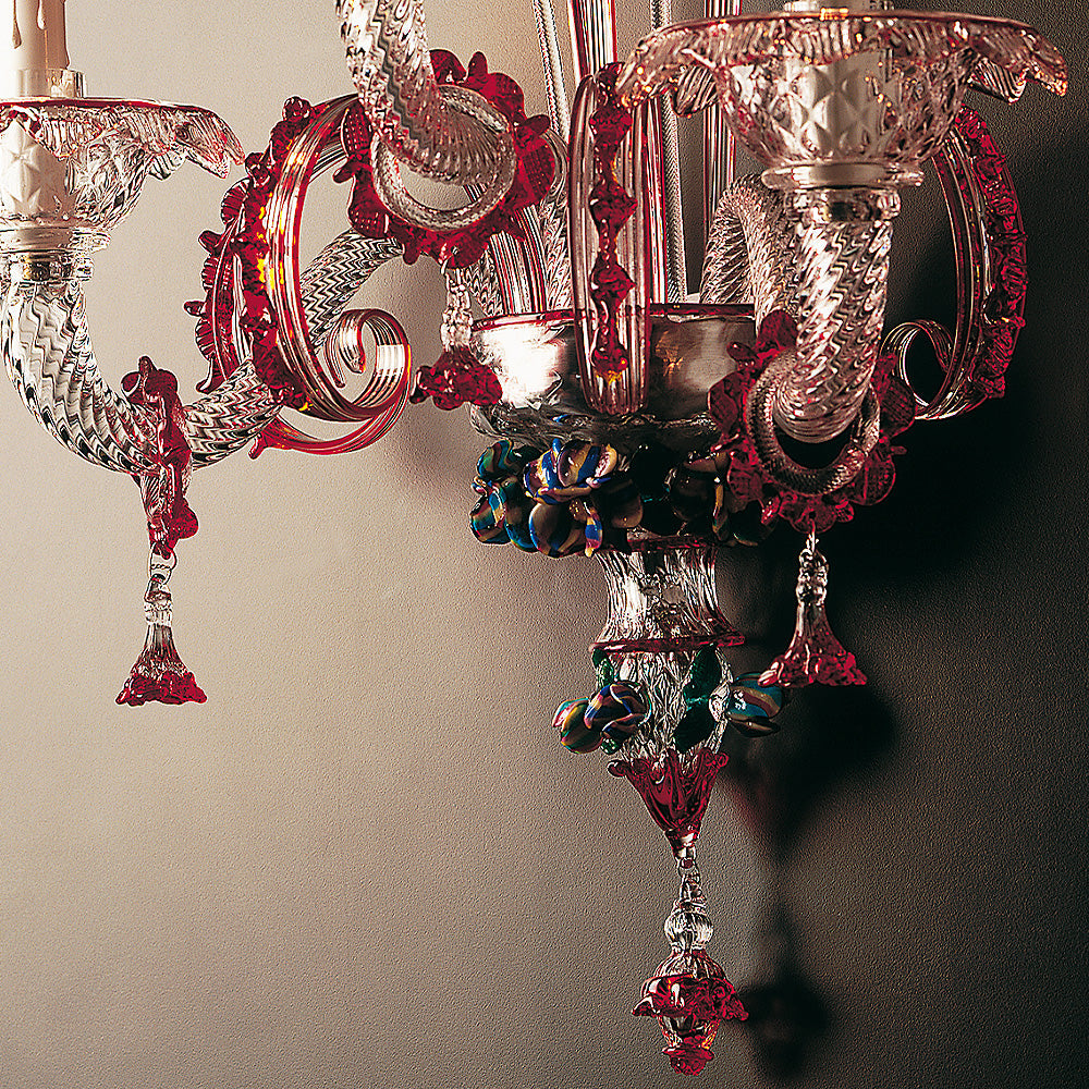 Timeless Glass Wall Light With Red Floral Detailing, Bedroom Wall Sconce, detail 2