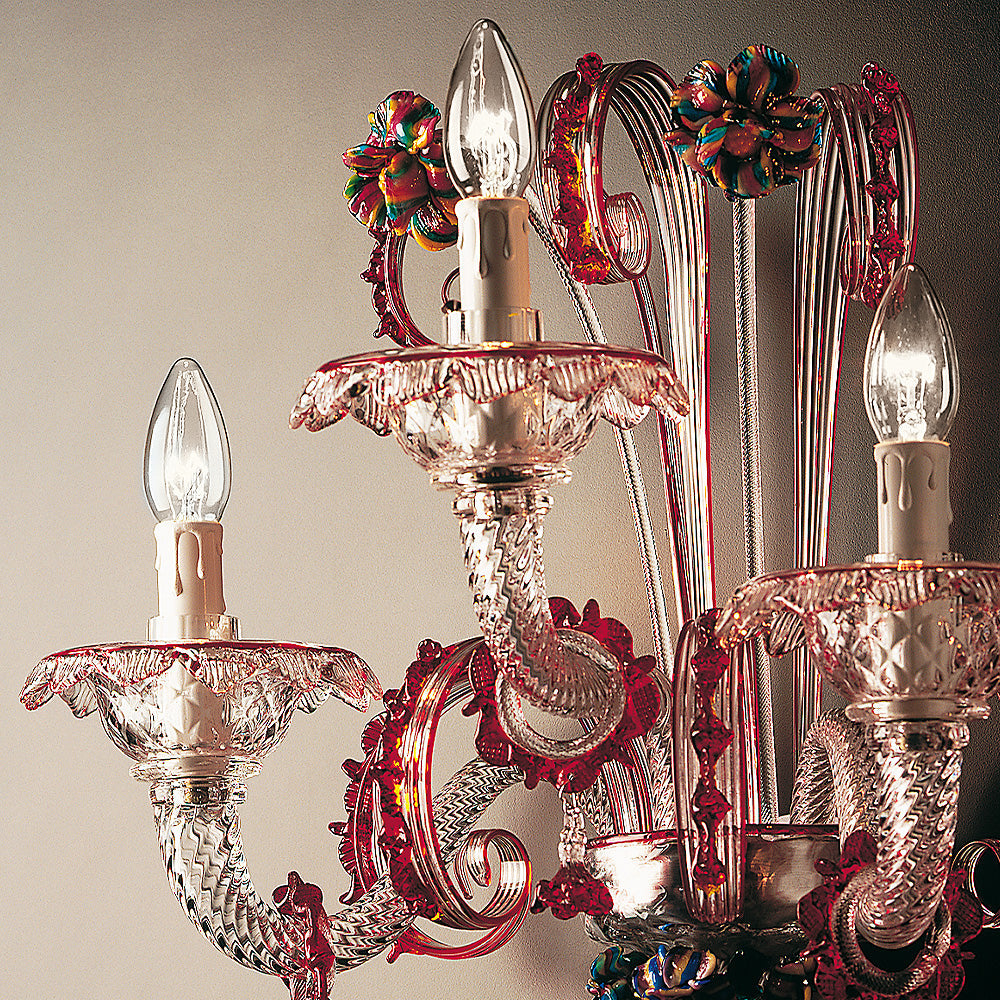 Timeless Glass Wall Light With Red Floral Detailing, Bedroom Wall Sconce, detail 3