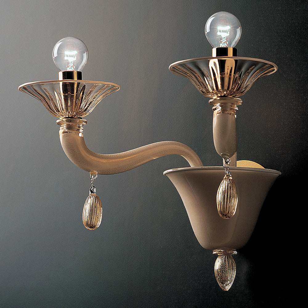 Timeless Gold Glass Wall Light With Gold Frame, Wall Sconce, Width 41 cm