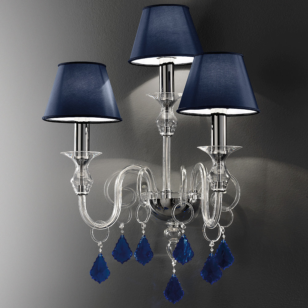 Timeless Wall Light With Blue Crystal Drops, Wall Sconce, Height 60 cm