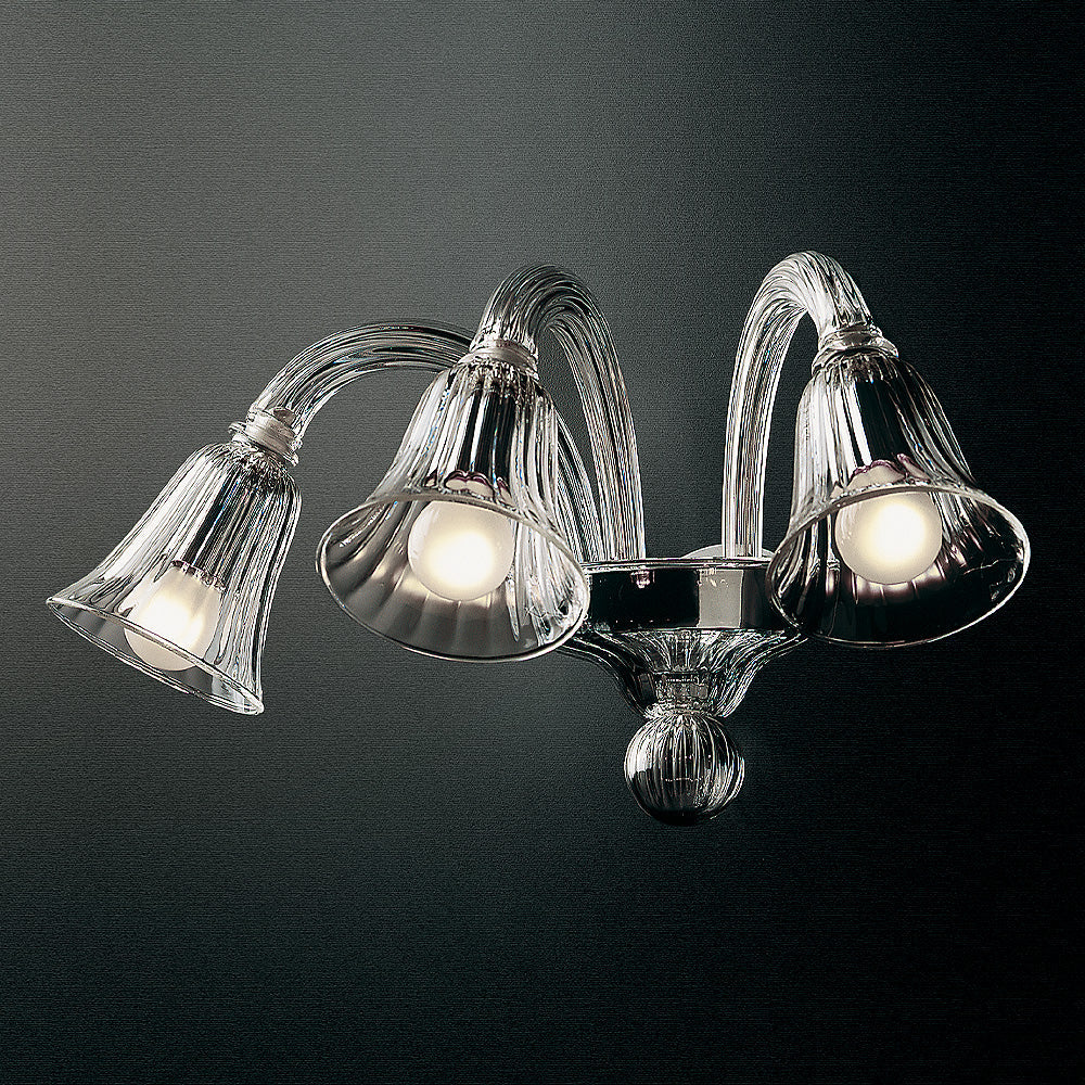 Clear Ribbed Detail Glass Wall Light, Wall Sconce, Width 48 cm