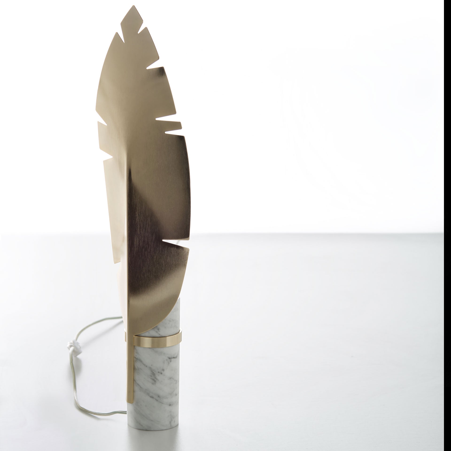 Contemporary Carrara Marble And Italian Leaf Table Light, Bedside Table Lamp, Height 65 cm