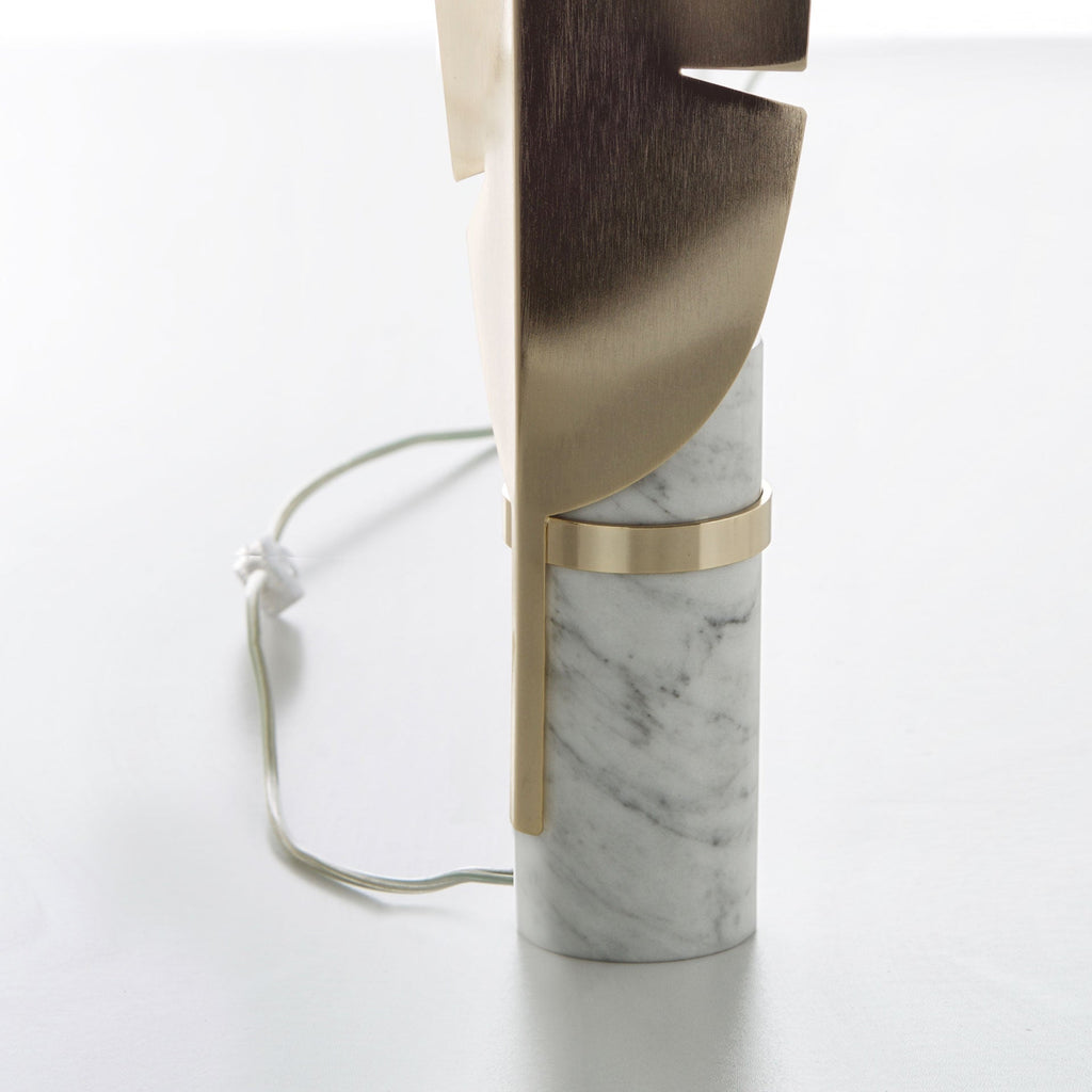 Contemporary Carrara Marble And Italian Leaf Table Light, Bedside Table Lamp, detail 3