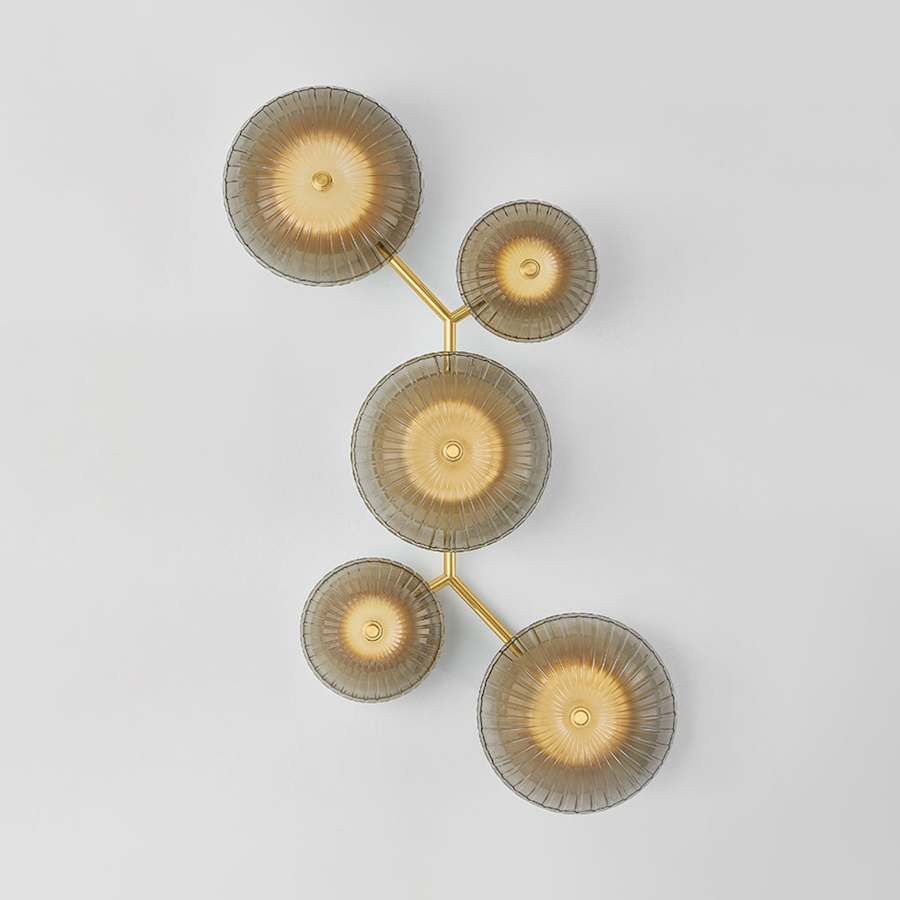 Corbett Lighting Birmingham 40" Tall LED Wall Light with Piastra Glass Shades, Bedroom Wall Sconce, detail 2