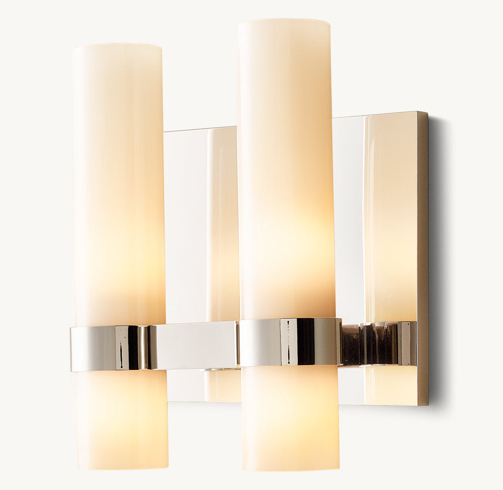 Ravelle Milk Glass Double Wall Light, Bathroom Wall Sconce, detail 7