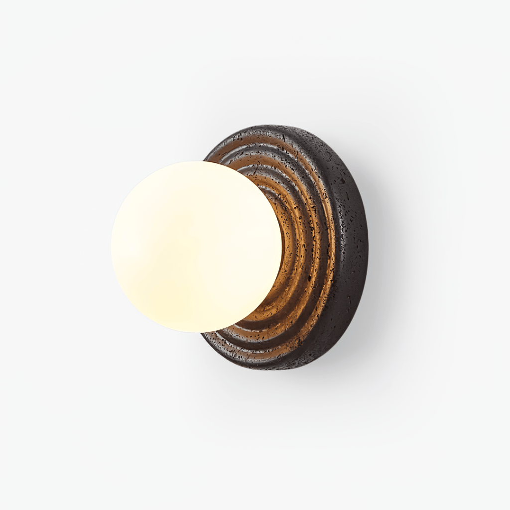 Lunara Travertine Wall Light, Hardwired Wall Sconce, Metal, Dia 18cm x H 16.5cm