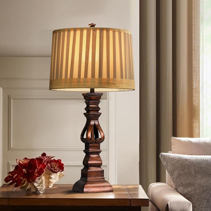 Stripe Drum Shade Antique Rustic Style Tower Table Light, Bedside Table Lamp, 12" Dia x 24" H