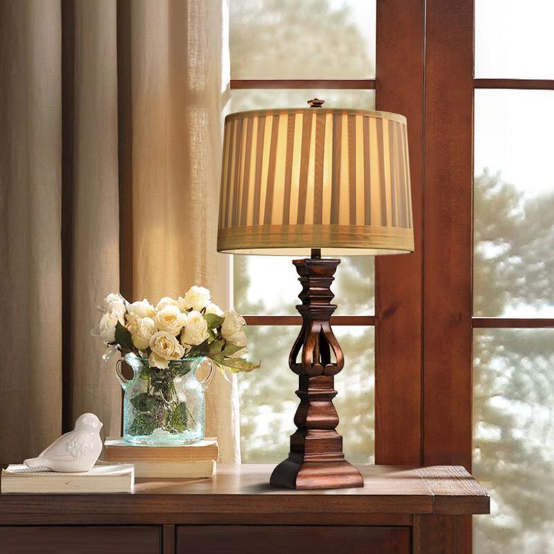 Stripe Drum Shade Antique Rustic Style Tower Table Light, Bedside Table Lamp, detail 2
