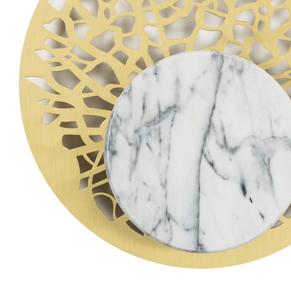 Designer Circular Brass And White Marble Wall Light, Bedroom Wall Sconce, detail 3