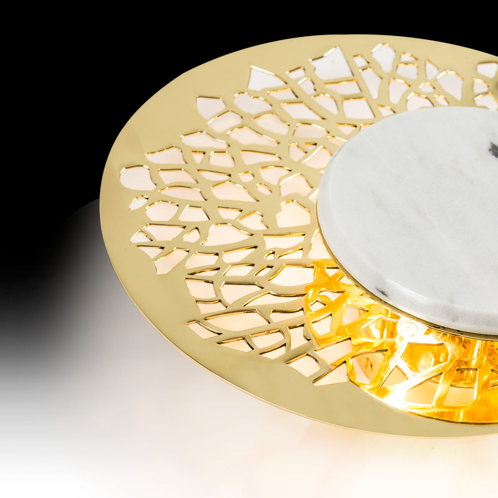Designer Circular Brass And White Marble Wall Light, Bedroom Wall Sconce, detail 2