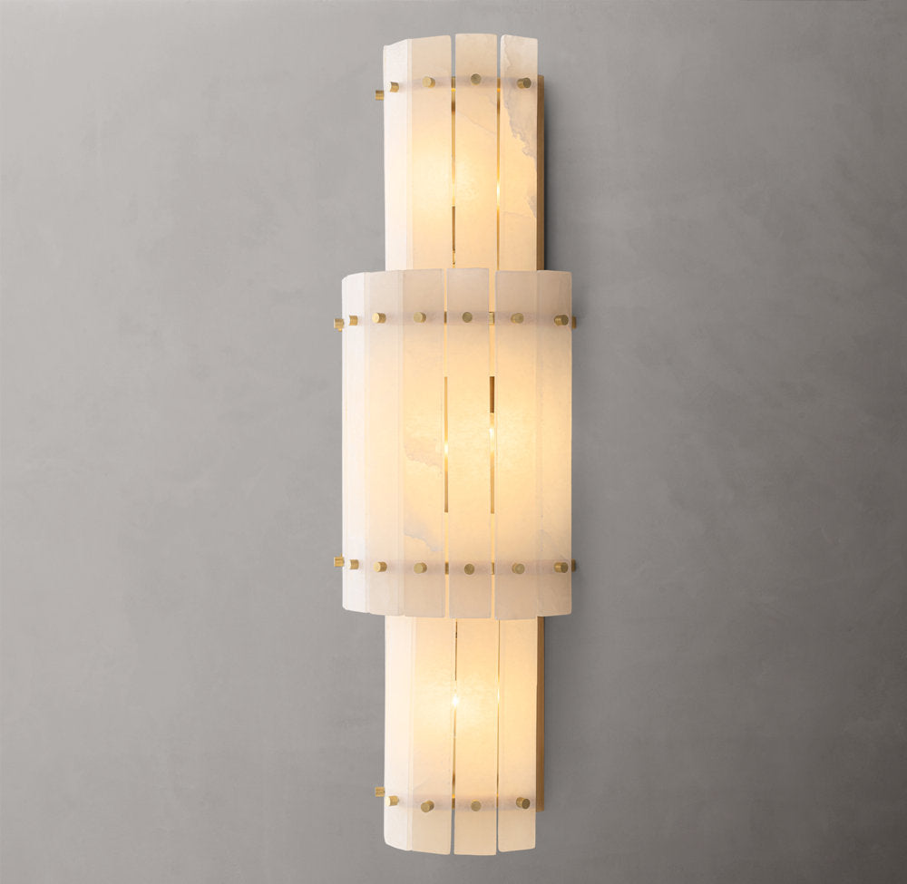 San Marco Alabaster Grand Circular Sconce, Bedroom Wall Sconce, 1"D x 34"H