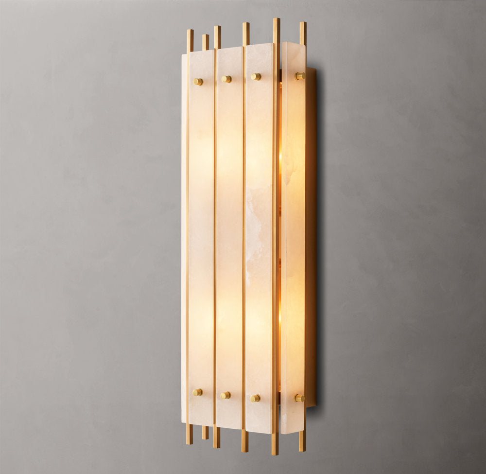 San Marco Alabaster Grand Box Sconce, Bedroom Wall Sconce, Dimensions Overall: 9"