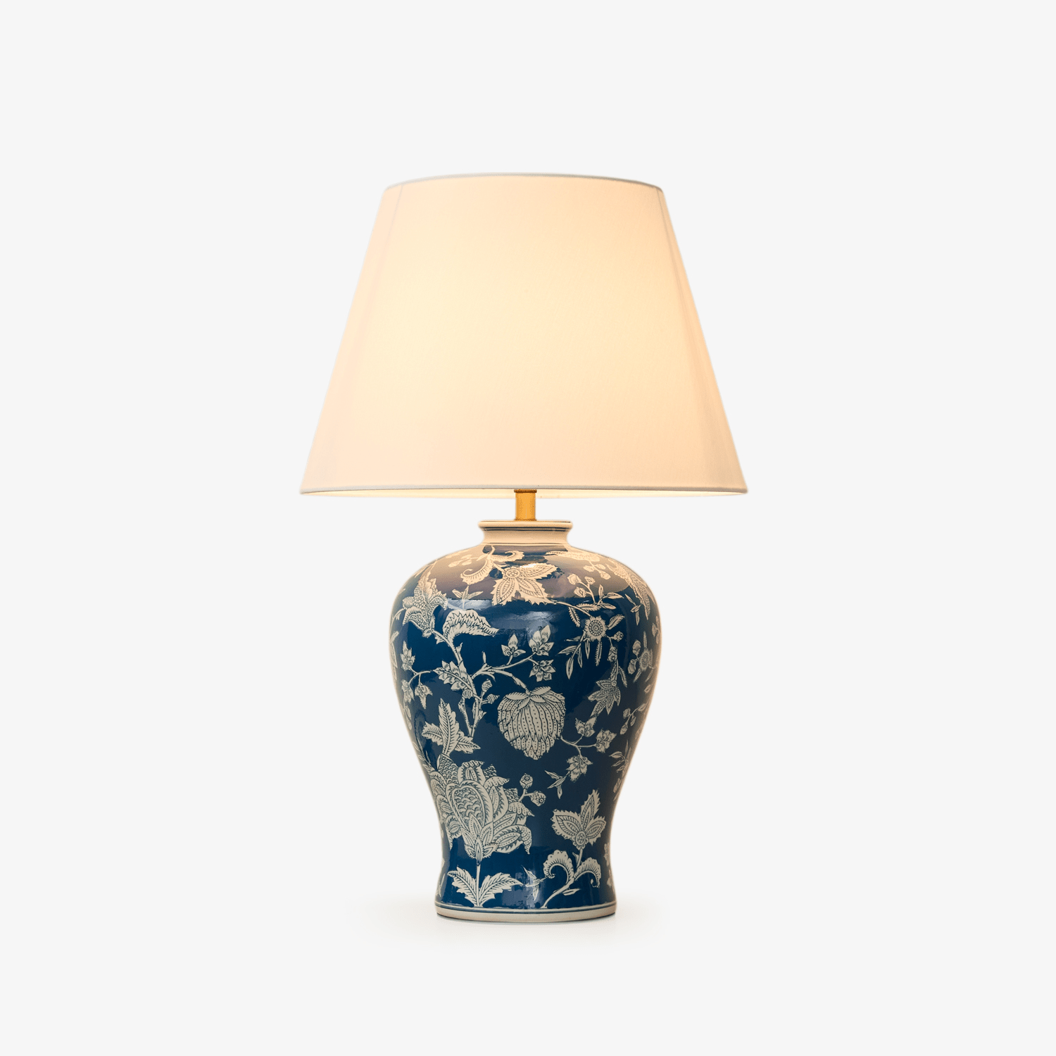 Indigo Floral Vine Ceramic Table Light, Bedside Table Lamp, Metal, Dia 38cm x H 60cm