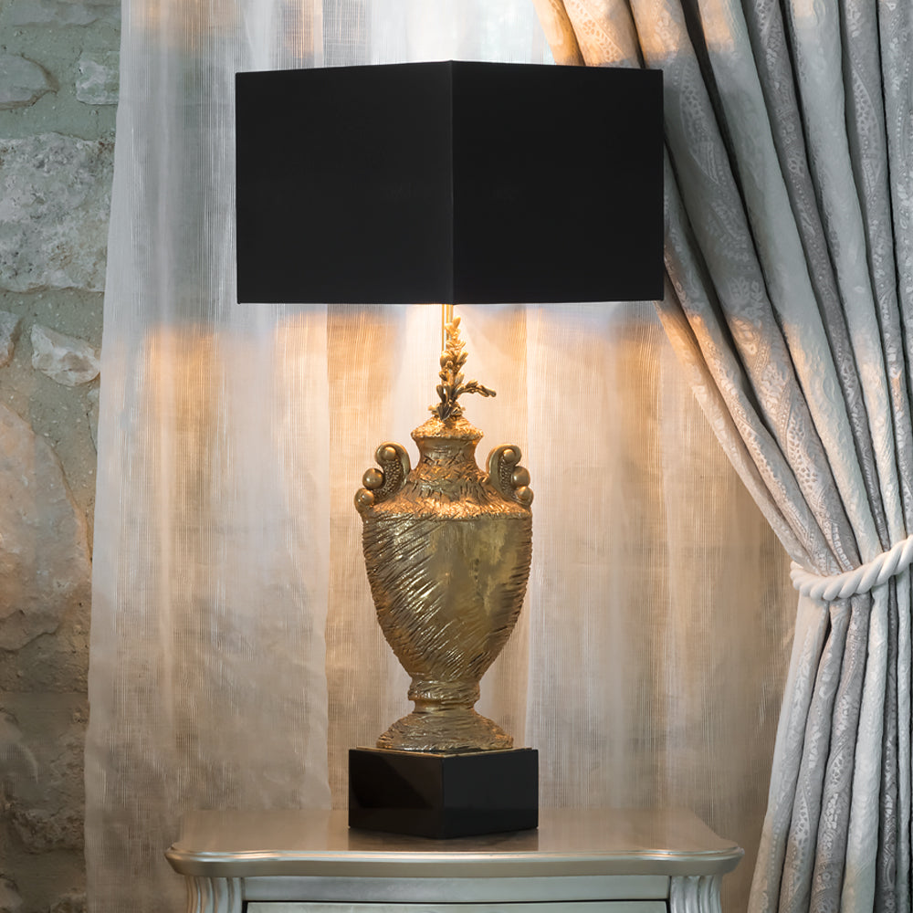 Elegant Majolica Gold Plated Table Light, Bedside Table Lamp, height 77 cm