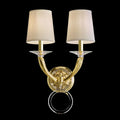 Emilea Wall Light, 2-Light, Heirloom Gold, Clear Optic Crystal, Hardback Off White Shade, 20"H, Hardwired Wall Sconce, 13"W x 20"H
