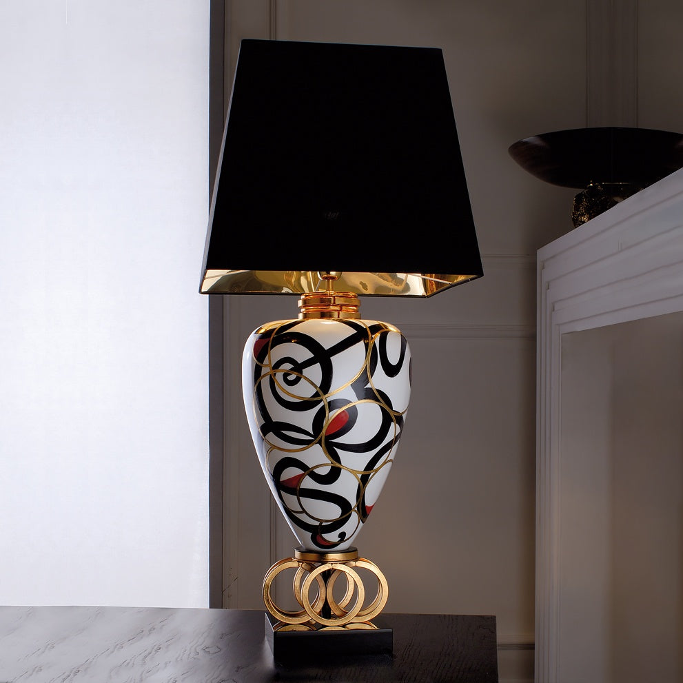 Exclusive Black And White Majolica Table Light, Bedside Table Lamp, height 93 cm