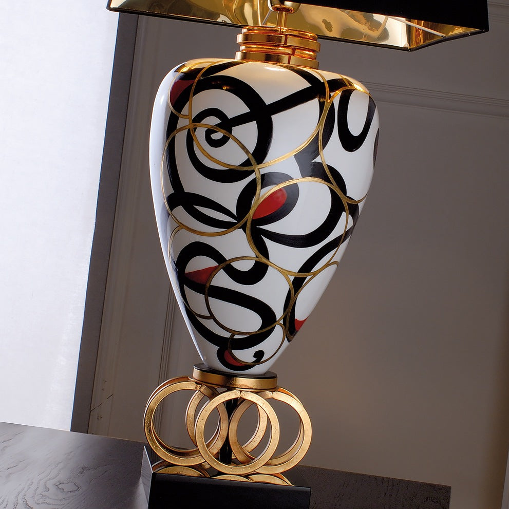 Exclusive Black And White Majolica Table Light, Bedside Table Lamp, detail 2
