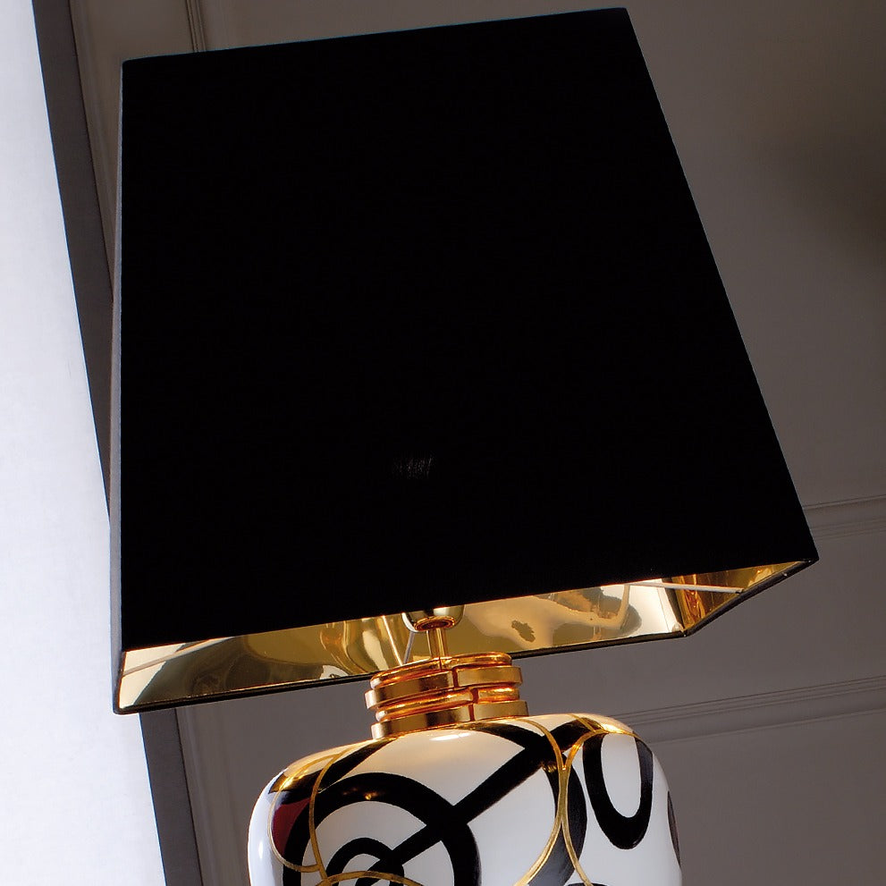 Exclusive Black And White Majolica Table Light, Bedside Table Lamp, detail 3