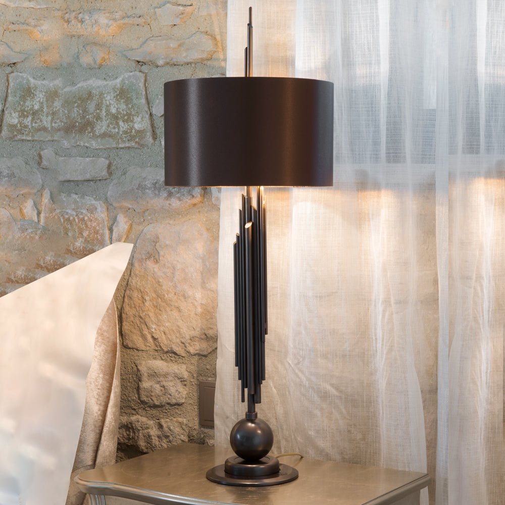 Exclusive Italian Brown And Gold Table Light, Bedside Table Lamp, height 70 cm