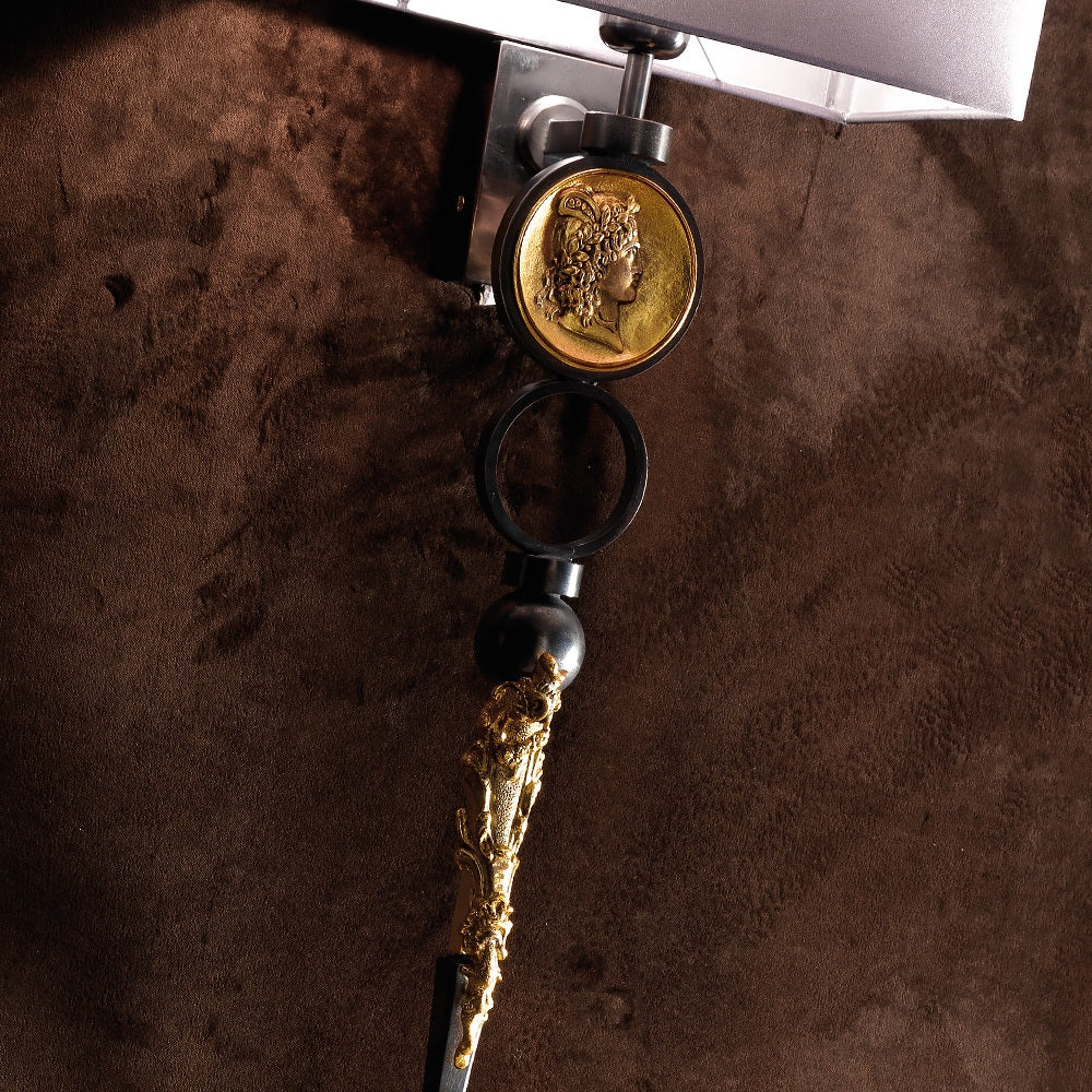 Exclusive Italian Pewter Wall Light, Bedroom Wall Sconce, detail 2