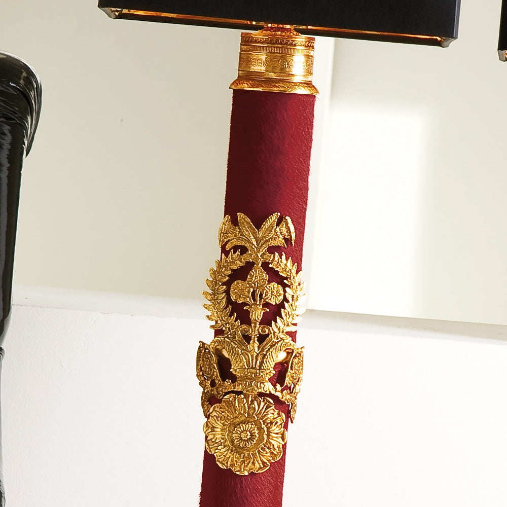 Exclusive Italian Red Hide Table Light, Bedside Table Lamp, detail 3