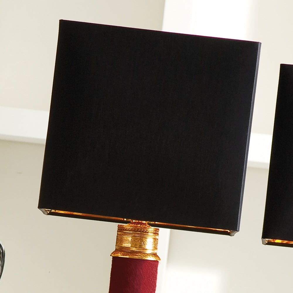 Exclusive Italian Red Hide Table Light, Bedside Table Lamp, detail 5