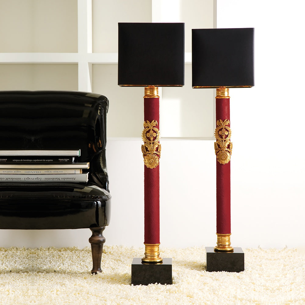 Exclusive Italian Red Hide Table Light, Bedside Table Lamp, height 94 cm