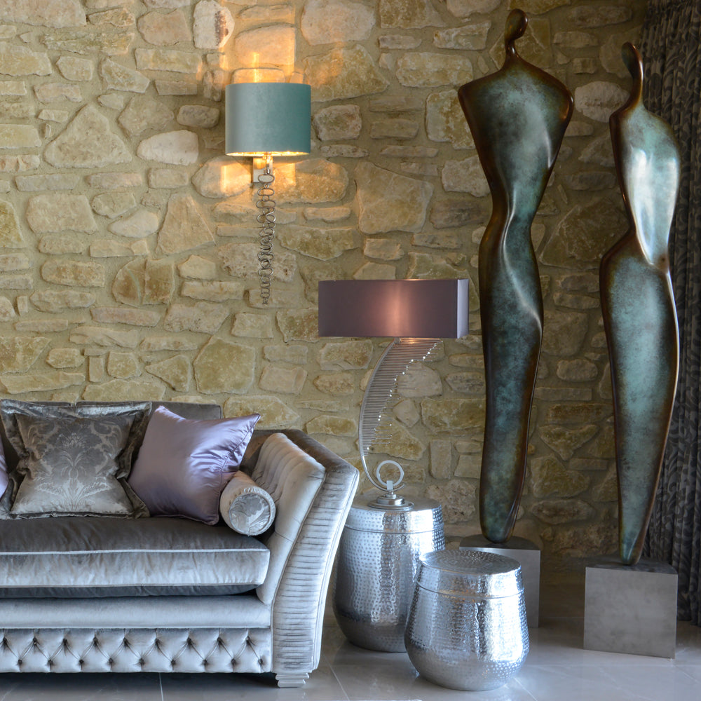 Exclusive Italian Long Pewter Wall Light, Bedroom Wall Sconce, detail 4