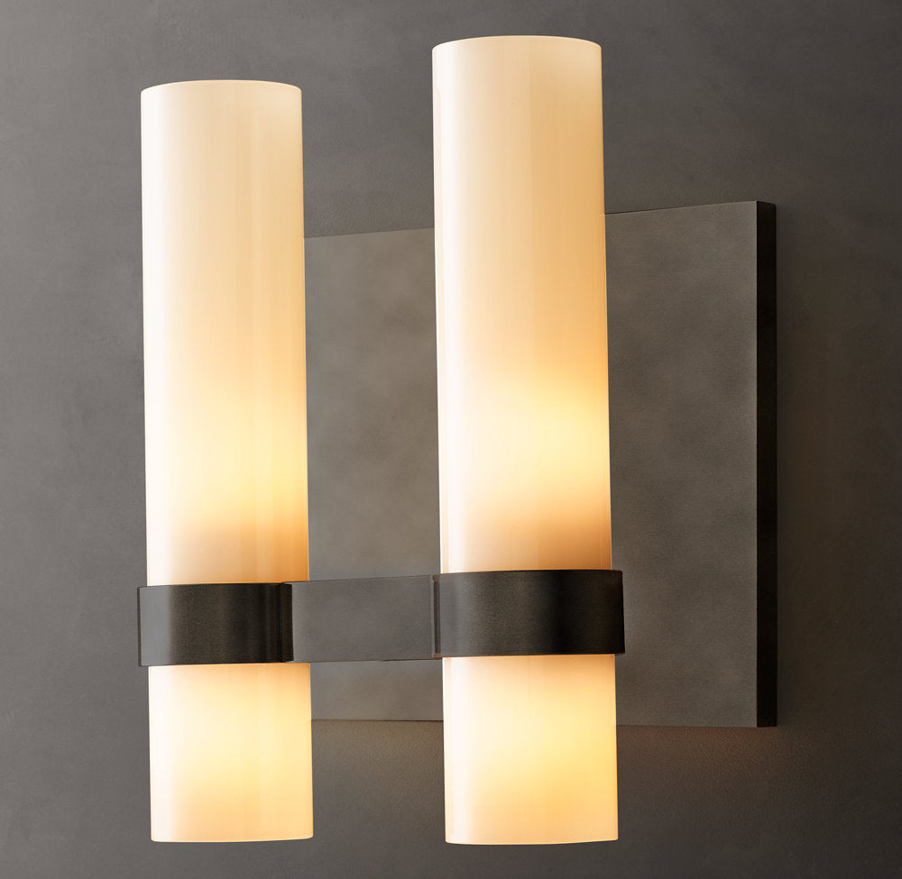 Ravelle Milk Glass Double Wall Light, Bathroom Wall Sconce, detail 9