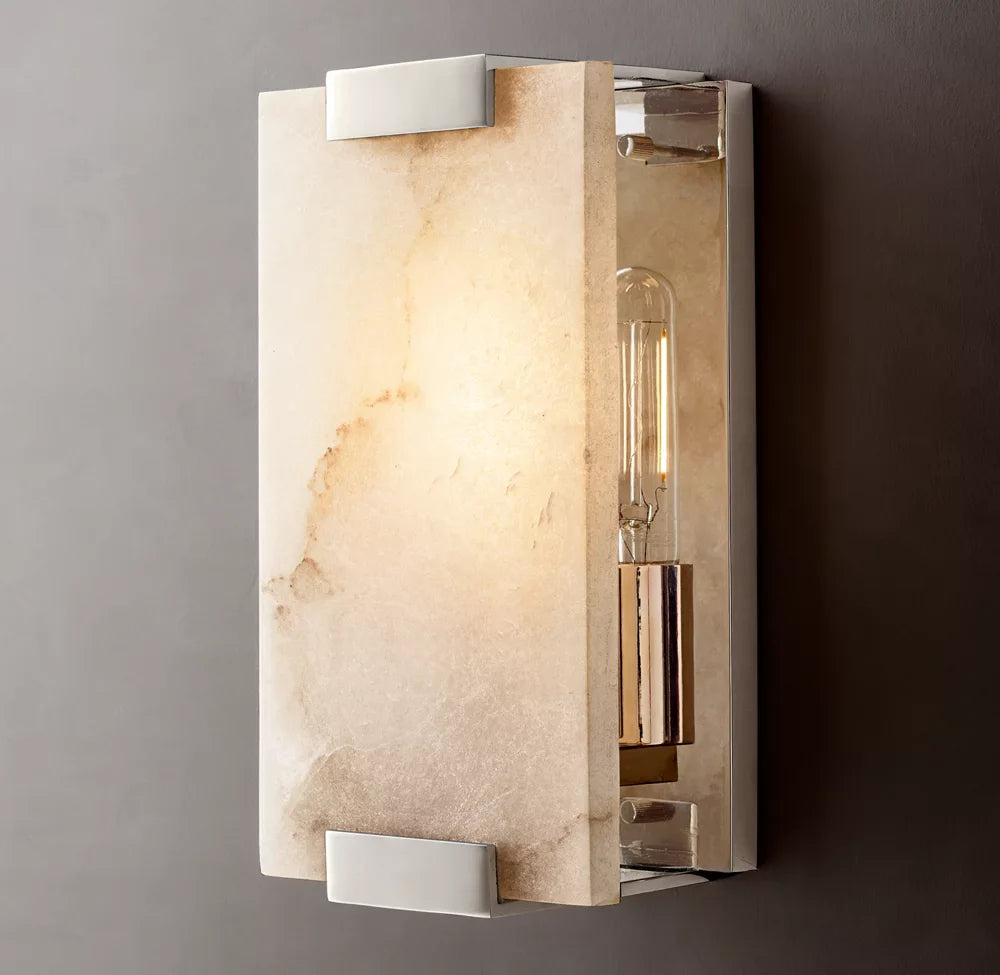 Hand-Carved Alabaster Wall Light, Bathroom Wall Sconce, detail 2