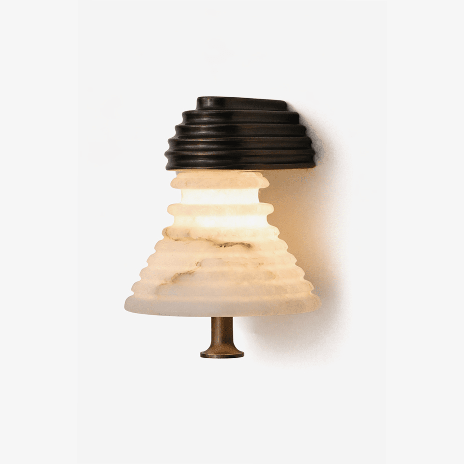 Strata Alabaster Wall Light, Hardwired Wall Sconce, Metal, L 13.5cm x W 15.5cm x H 17.5cm