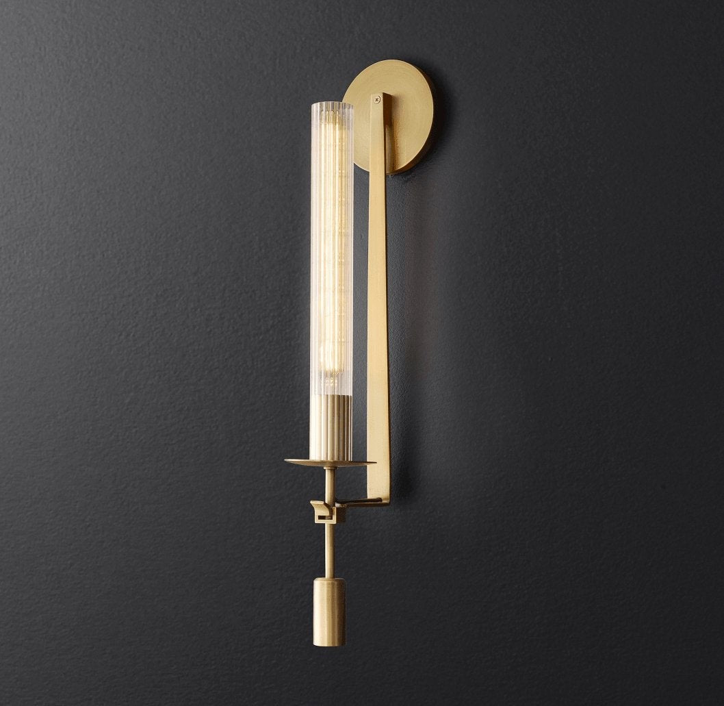 French Ribbed Glass Wall Light, Bedroom Wall Sconce, detail 24