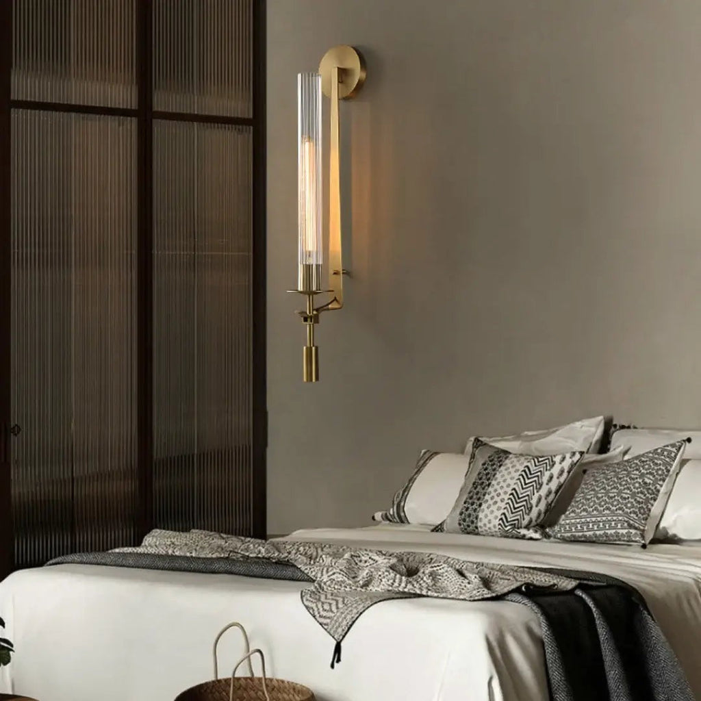 French Ribbed Glass Wall Light, Bedroom Wall Sconce, detail 26