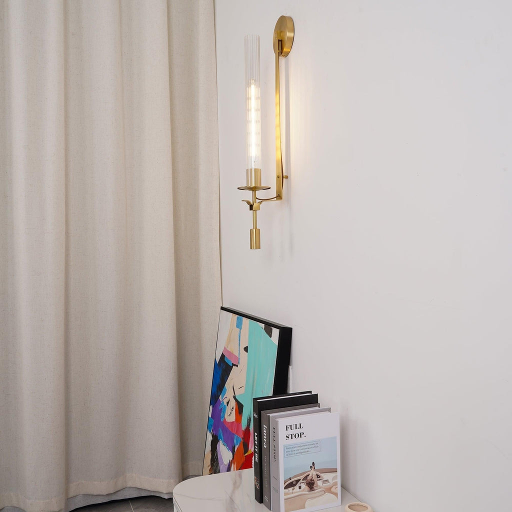 French Ribbed Glass Wall Light, Bedroom Wall Sconce, detail 28