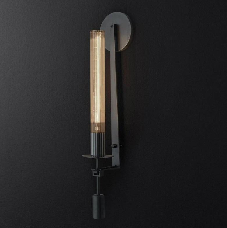 French Ribbed Glass Wall Light, Bedroom Wall Sconce, detail 2