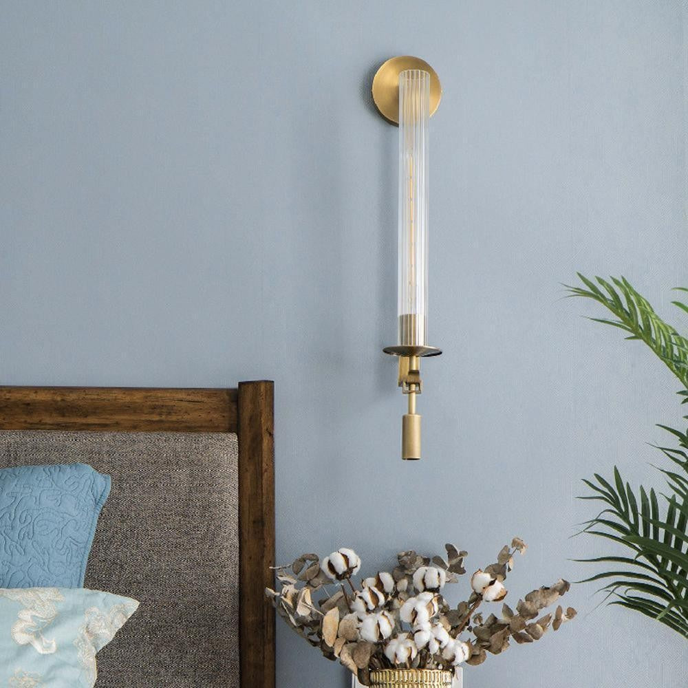 French Ribbed Glass Wall Light, Bedroom Wall Sconce, detail 33