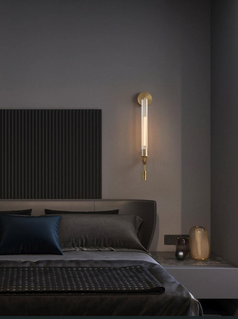 French Ribbed Glass Wall Light, Bedroom Wall Sconce, detail 39