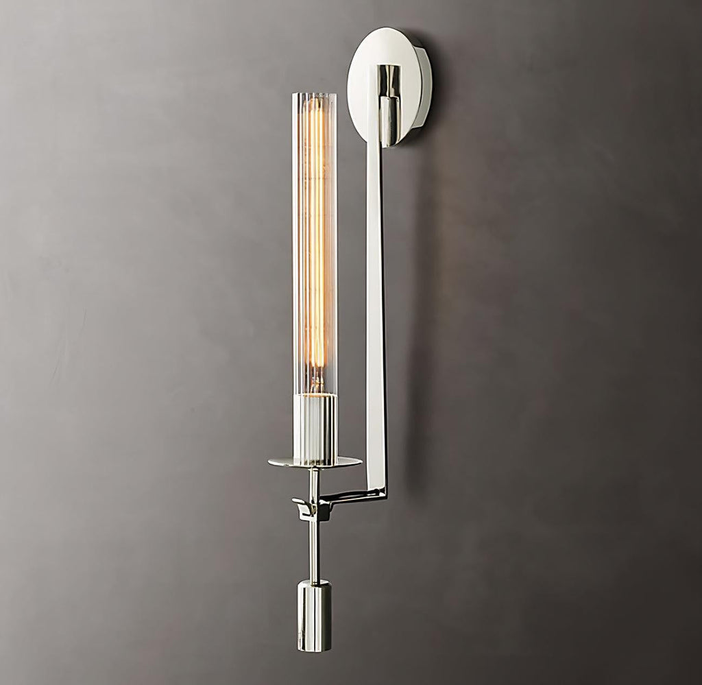 French Ribbed Glass Wall Light, Bedroom Wall Sconce, detail 3